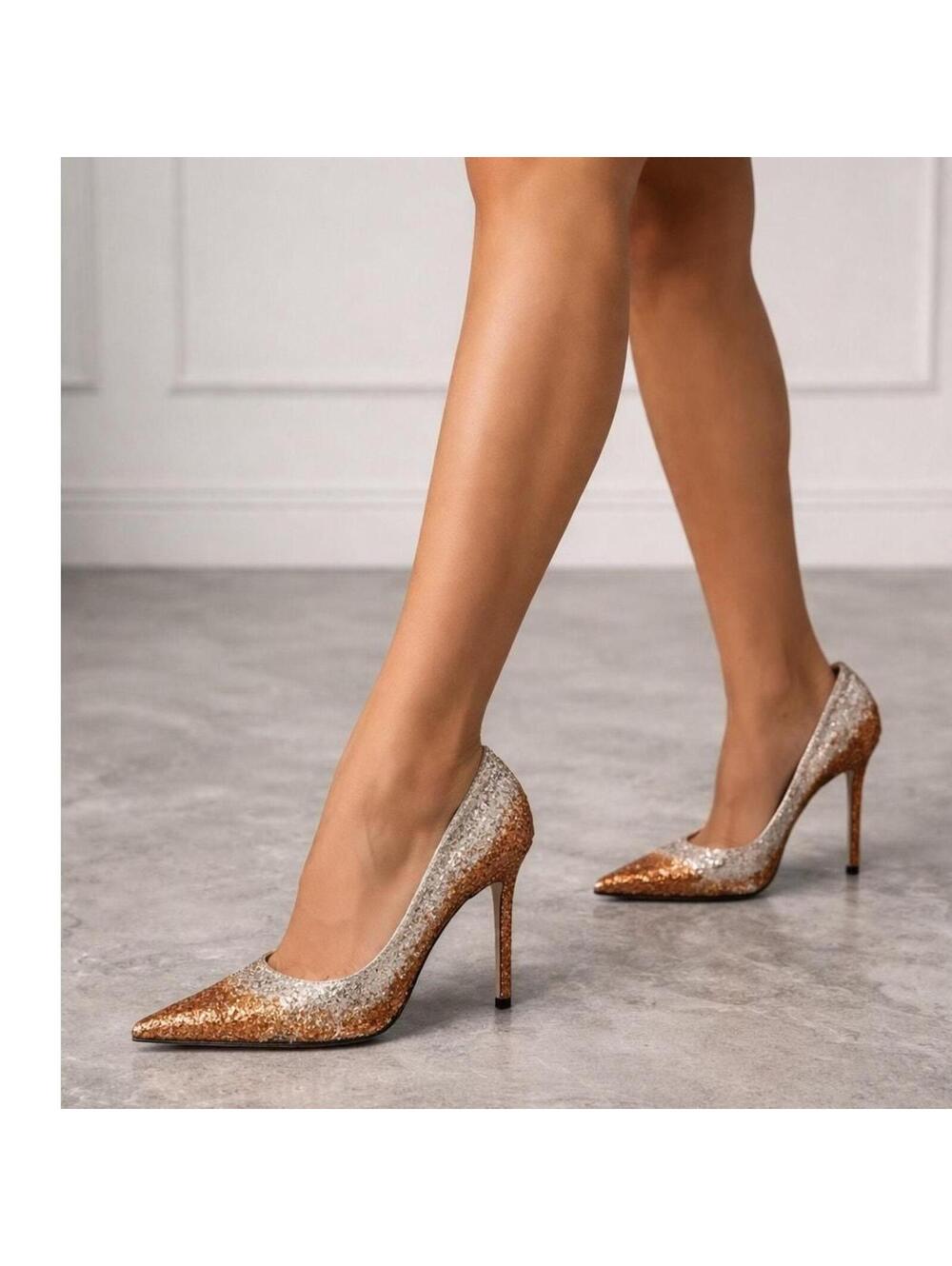 Jimmy Choo Love 100 Ombre Glitter Pumps Silver Copper Size 36 Stiletto Heel
